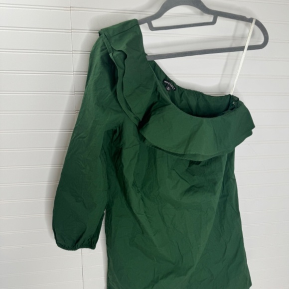 NEW J Crew Mercantile One Shoulder Long Sleeve Green Dress US Size 10 - Picture 2 of 8